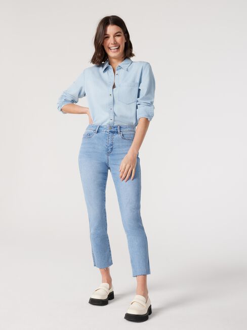 Mia Essential Denim Shirt, Blue, hi-res