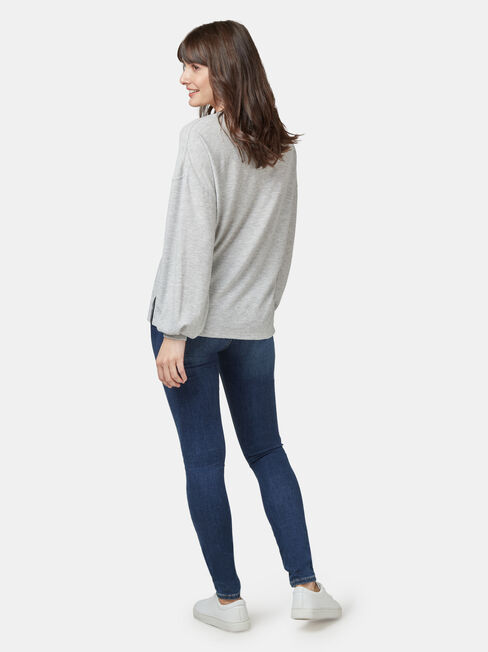 Ella Drop Shoulder Textured Top, Grey, hi-res