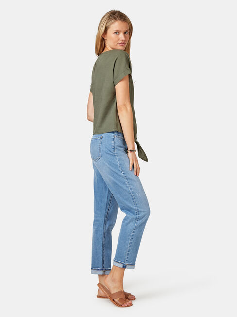 Luna Linen Blend Top, Green, hi-res
