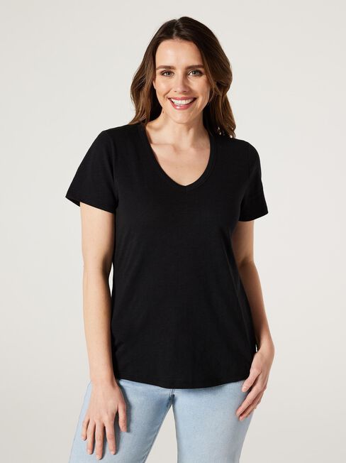 Essential V-Neck Tee, Black, hi-res
