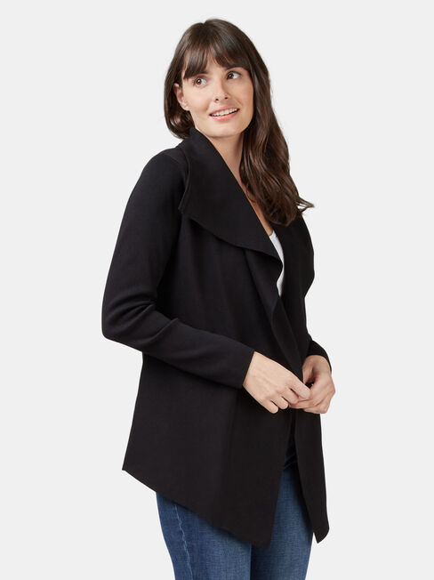 Gina Short Waterfall Cardigan, Black, hi-res