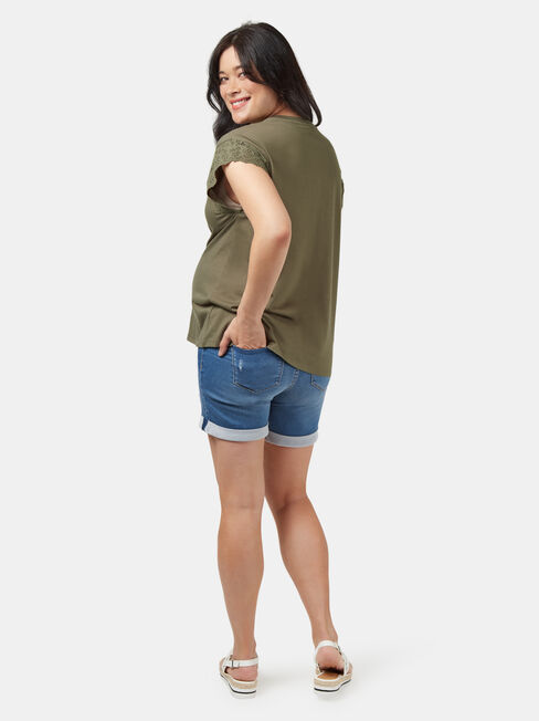 Elle Broderie Maternity Tee, Green, hi-res