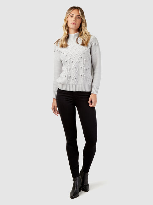Maya Cable Bobble Knit, Grey, hi-res