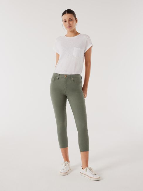 Kara Mid Waisted Skinny Capri, Green, hi-res