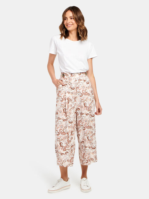 Ava Wide Leg Elastic Waist Pant, Print, hi-res