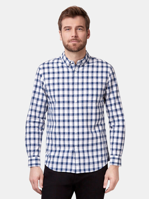 Caleb Long Sleeve Check Shirt, Blue, hi-res
