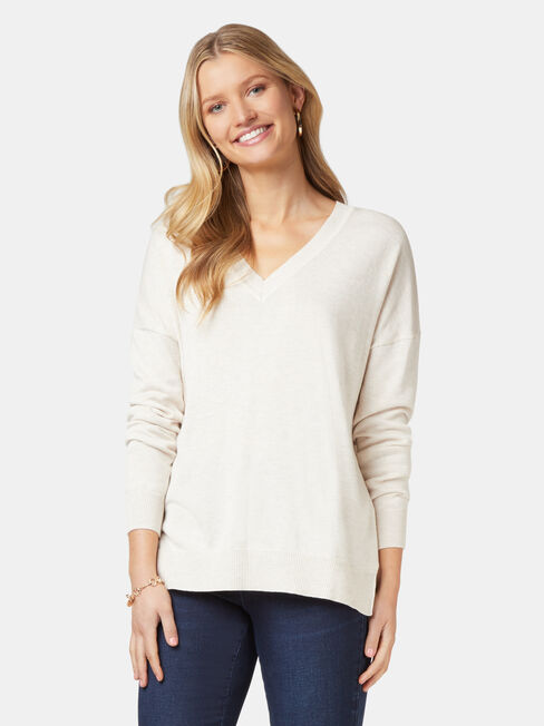 Cassidy Essential V-Neck Pullover, White, hi-res
