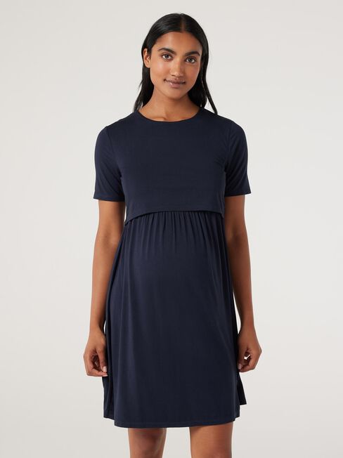 Maddy Layered Maternity Dress, Navy, hi-res