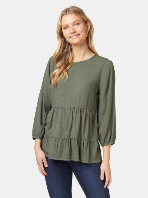 Olivia Long Sleeve Tiered Top, Green, hi-res