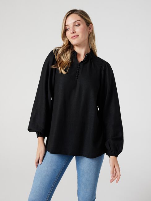 Amelia Button Down Blouse, Black, hi-res