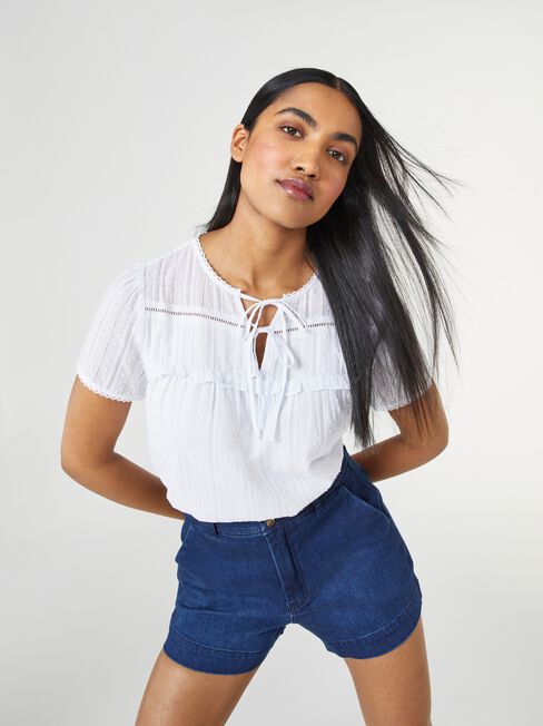 Jackie Lace Trim Blouse, White, hi-res