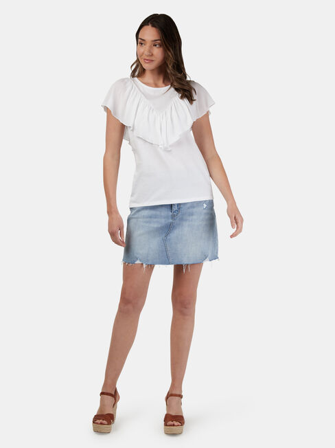 Fleur Frill Top, White, hi-res