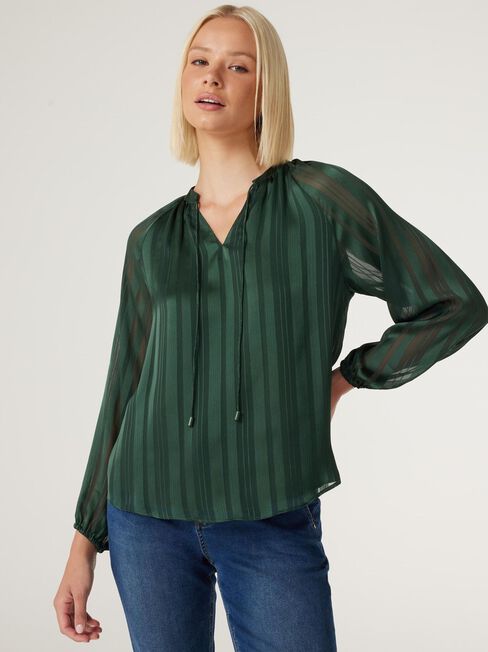 Bailey Tie Front Blouse, Forest Green, hi-res