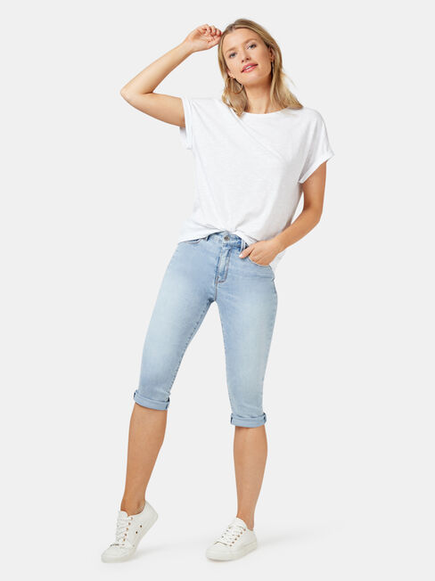 Mid Waisted Pedal Pusher Jeans Faded Blue, Light Indigo, hi-res