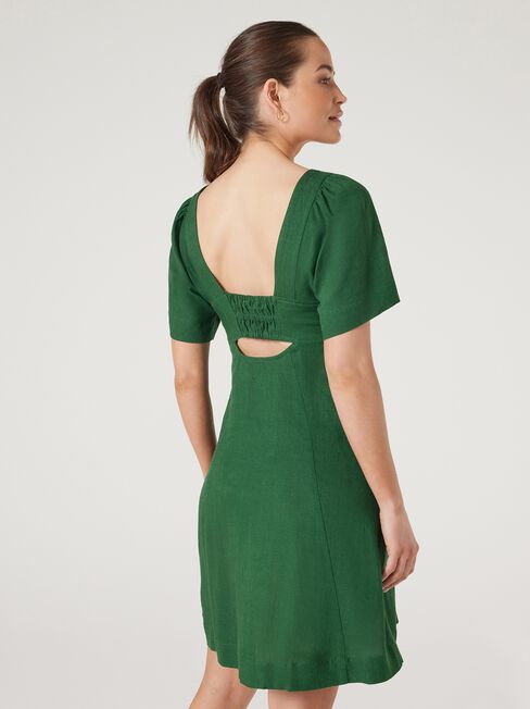 Victoria Flutter Sleeve Dress, Green, hi-res