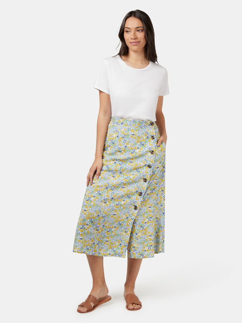 Daisy Side Button Skirt, Green, hi-res