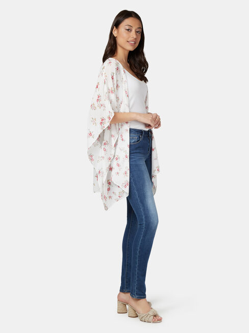 Polly Printed Kimono, White, hi-res