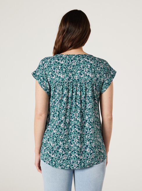 Heather Button Front Top, Green Blossom, hi-res