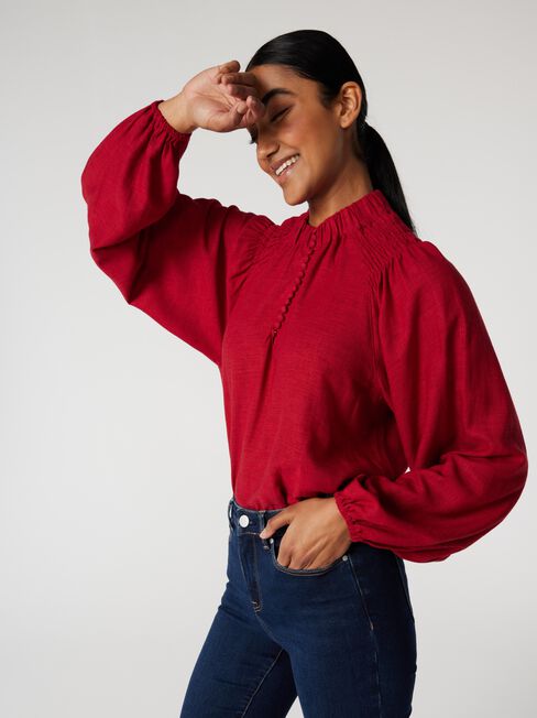 Amelia Button Down Blouse, Berry, hi-res