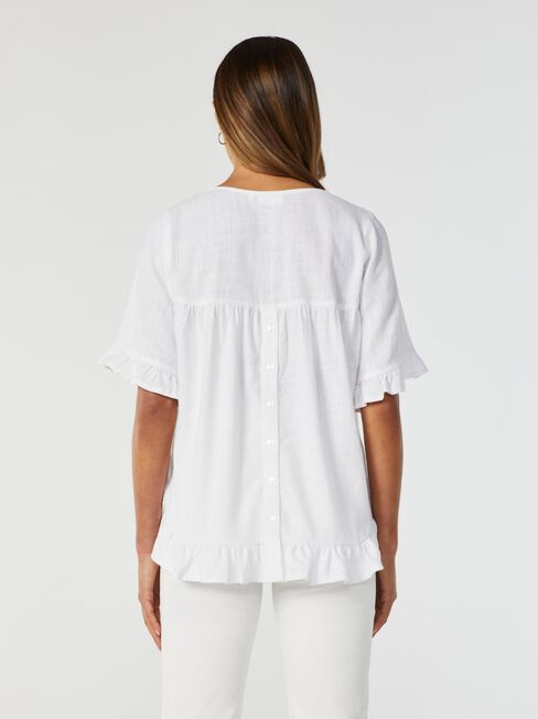 Ivy V-Neck Ruffle Top, White, hi-res