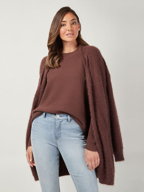 Sophia Cotton Ottoman Pullover, Brown, hi-res