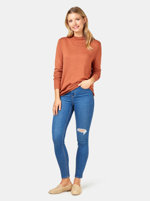 Kara Essential Funnel Neck Pullover, Brown, hi-res