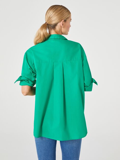 Eve Button Through Shirt, Green, hi-res