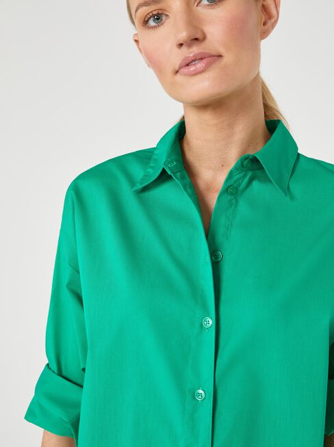 Eve Button Through Shirt, Green, hi-res