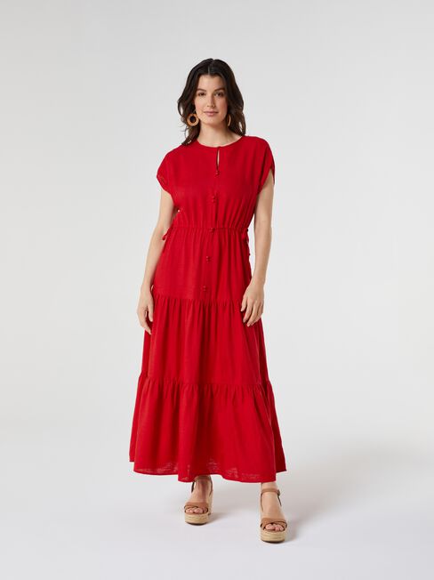 Avery Linen Midi Dress, Red, hi-res