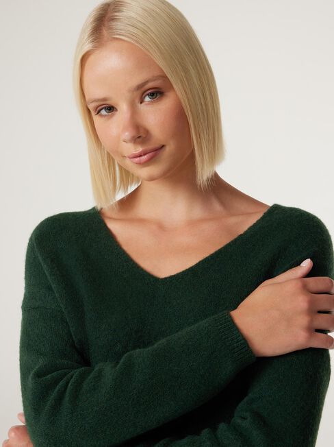 Avery V-Neck Knit, Forest Green, hi-res