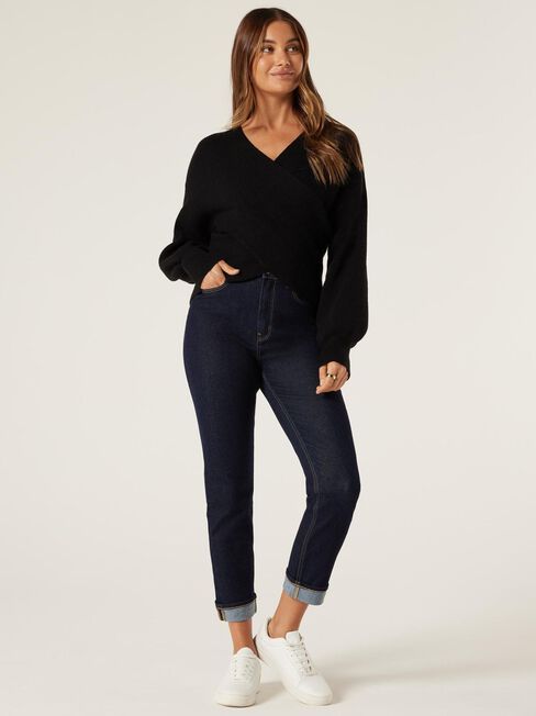 Ruby Rib Cross Front Knit, Black, hi-res