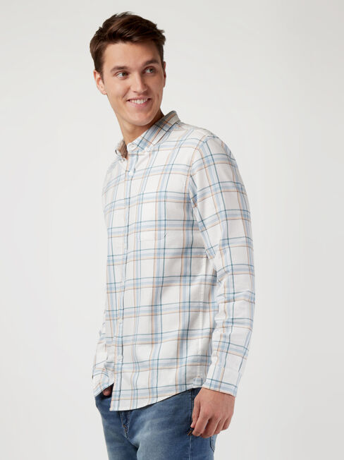 LS Boden Brushed Check Shirt, White, hi-res