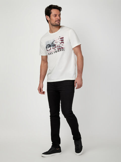 SS Evel Knievel Legend Print Crew Tee, White, hi-res