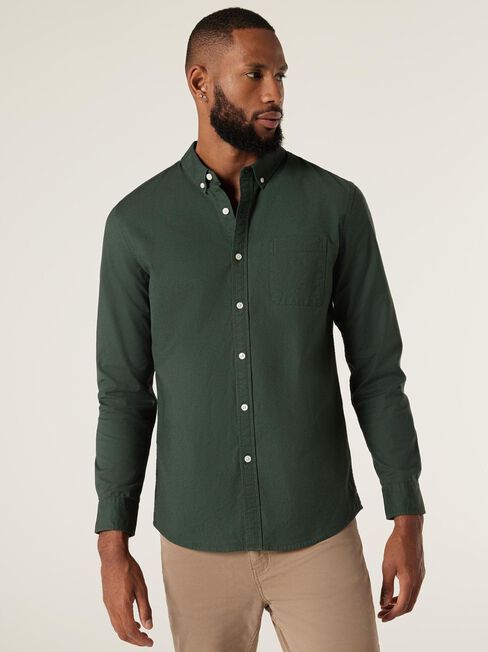 Heston Oxford Long Sleeve Shirt, Pine, hi-res