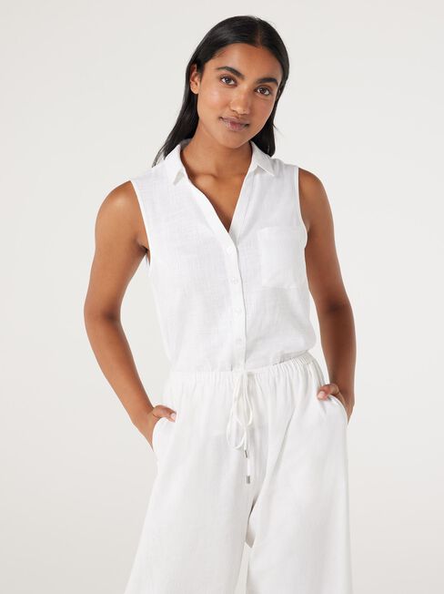 Jenny Sleeveless Shirt, White, hi-res