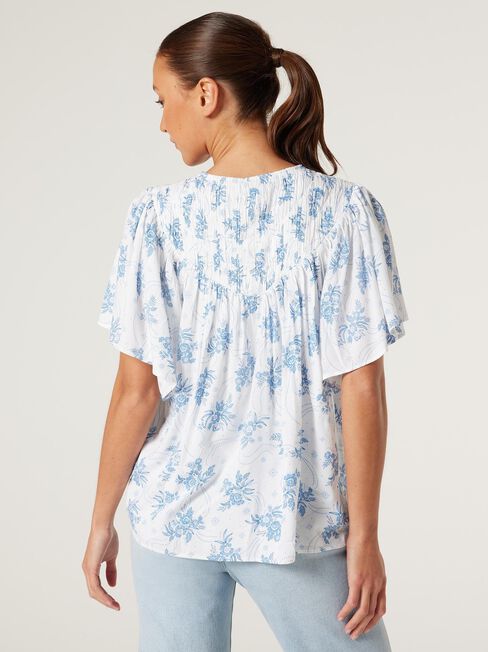 Wren Flutter Slv Top, Santorini Floral, hi-res