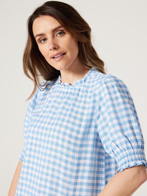 Sasha Short Sleeve Top, Blue Gingham, hi-res