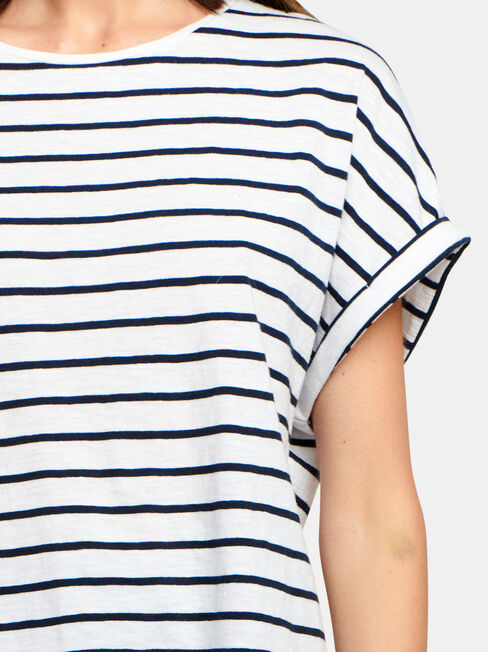 Drop Shoulder Tee, White & Navy Stripe, hi-res