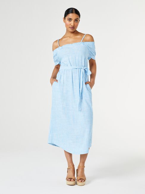 Bardot Off The Shoulder Dress, Stripe, hi-res