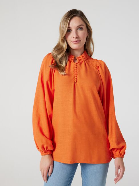 Amelia Button Down Blouse, Orange, hi-res