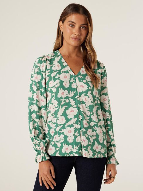 Olive Button Down Blouse, Green Primrose, hi-res