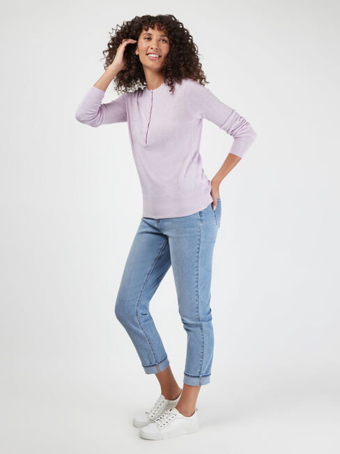 Jenny Fine Knit Henley, Pink, hi-res