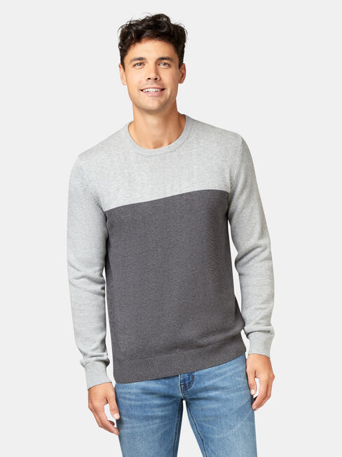 Conrad Block Crew Knit, Grey, hi-res