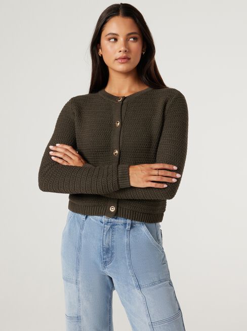 Megan Textured Cardigan, Green, hi-res