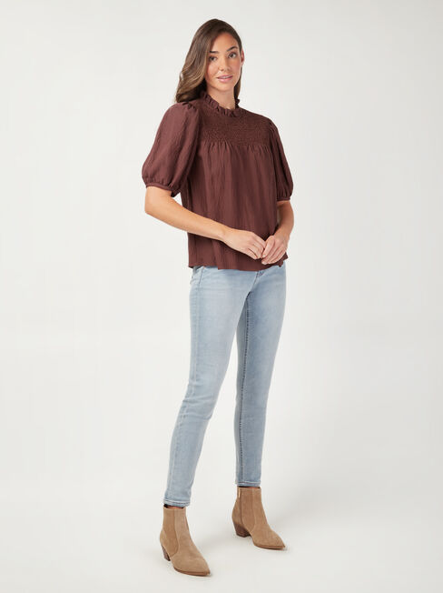 Francesca Puff Sleeve Top, Brown, hi-res