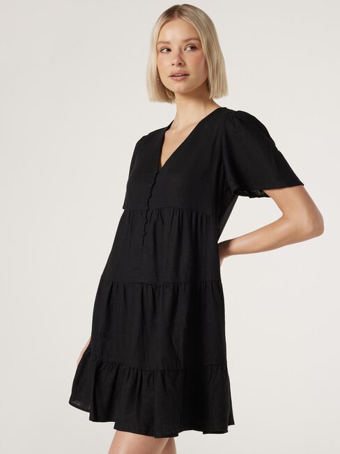 Billie Tiered Dress, Black, hi-res