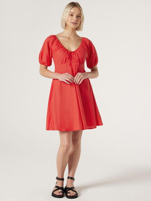 Jamila Button Thru Dress, Red, hi-res