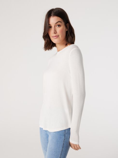 Lottie Soft Touch Curve Hem Pullover, White, hi-res