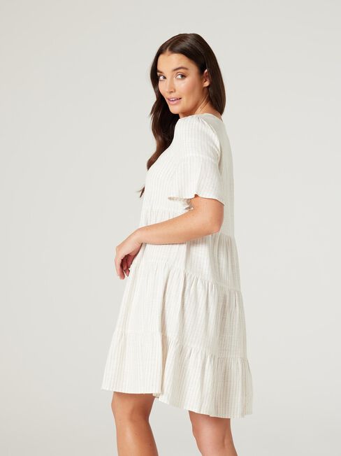 Lilah Tiered Dress, Oat Stripe, hi-res