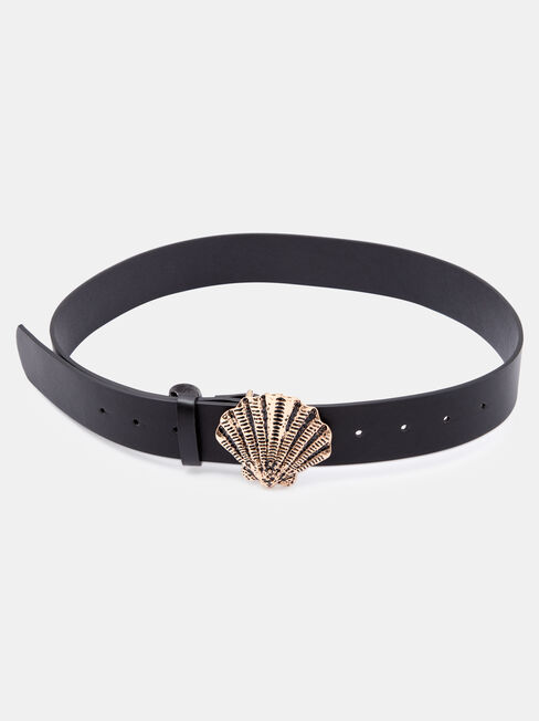Shell Buckle Belt, Black, hi-res